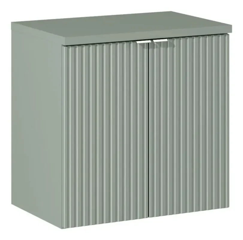 Dagaanbieding Comad Reed Green badmeubel ribbelfront 60cm met 2 deuren en bijpassend toppaneel