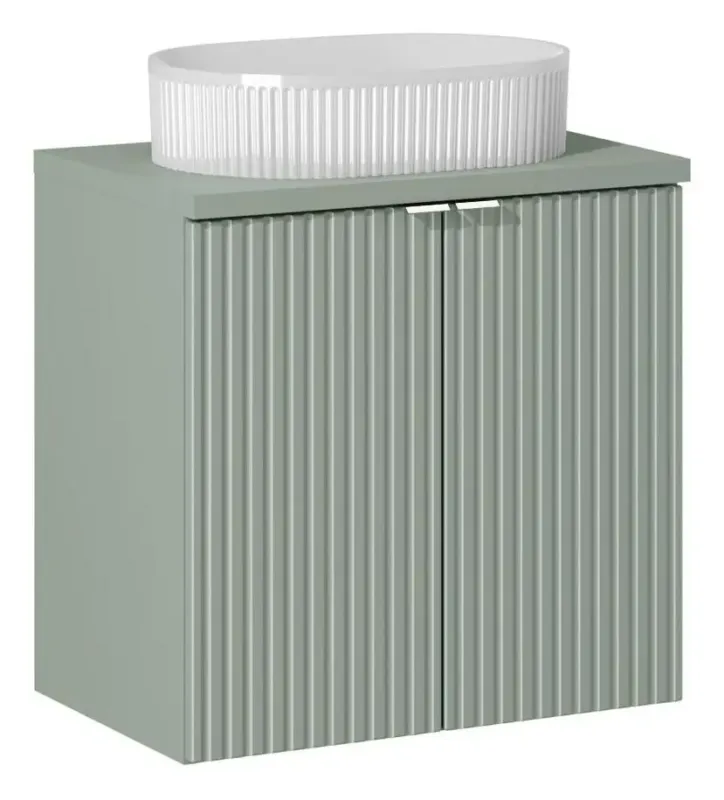 Comad Reed Green badmeubel ribbelfront 60cm met 2 deuren en witte waskom Laatste Versie