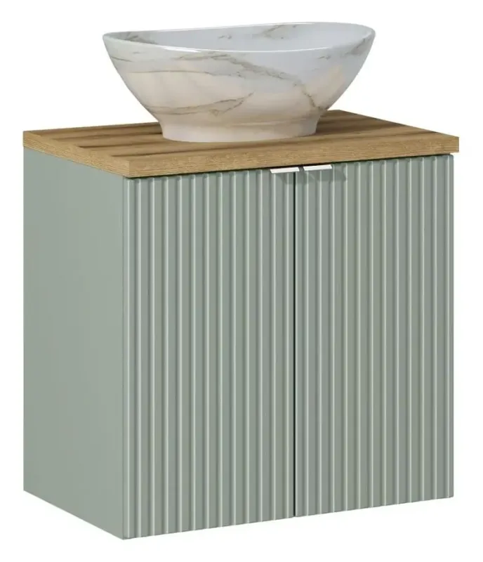 Populair Comad Reed Green badmeubel ribbelfront 60cm met 2 deuren en marmerlook waskom