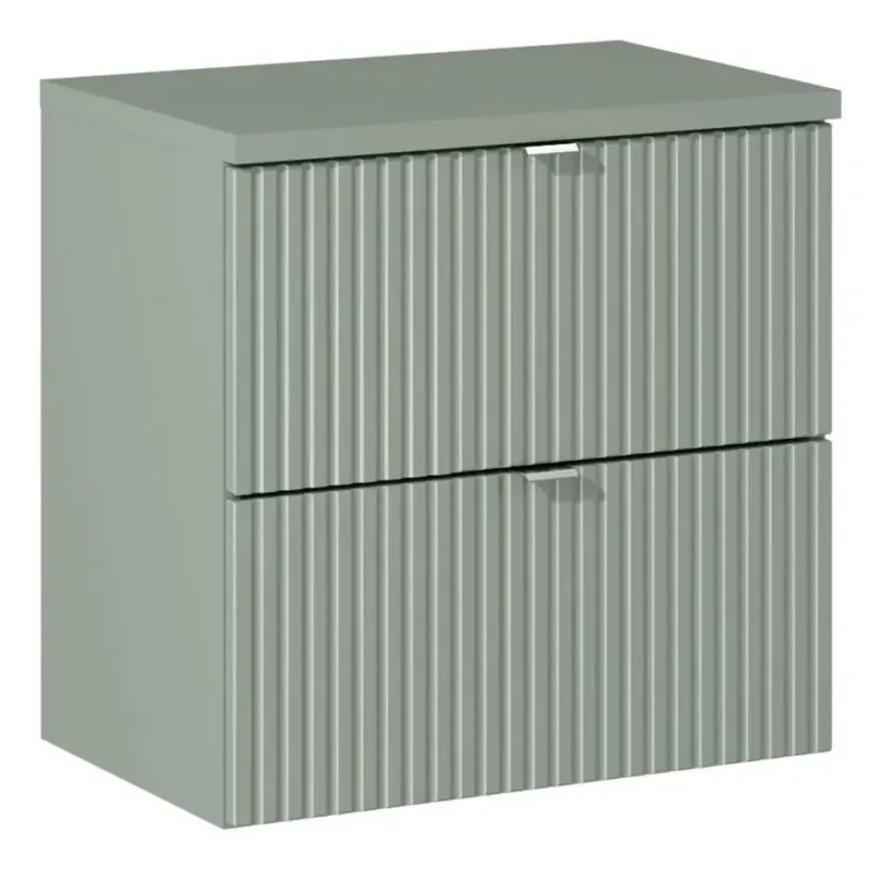 Comad Reed Green badmeubel ribbelfront 60cm met 2 lades en bijpassend toppaneel Finale Uitverkoop