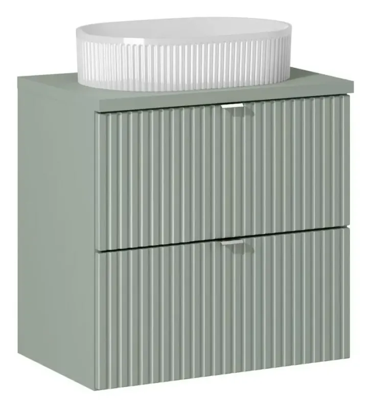 Comad Reed Green badmeubel ribbelfront 60cm met 2 lades en witte waskom Merkproduct