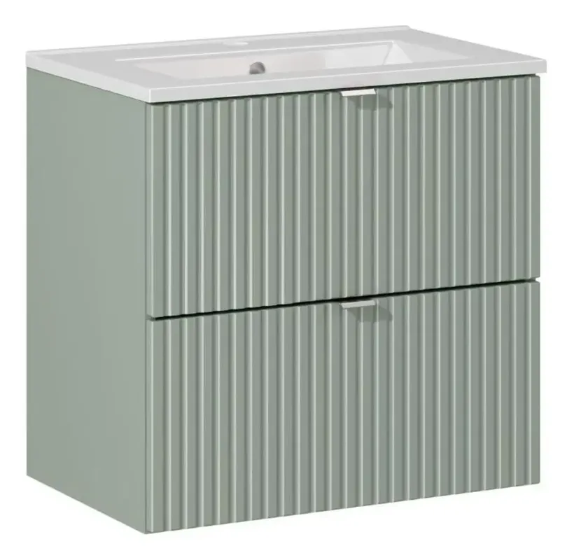 Comad Reed Green badmeubel ribbelfront 60cm met 2 lades en witte wastafel Weekendaanbieding