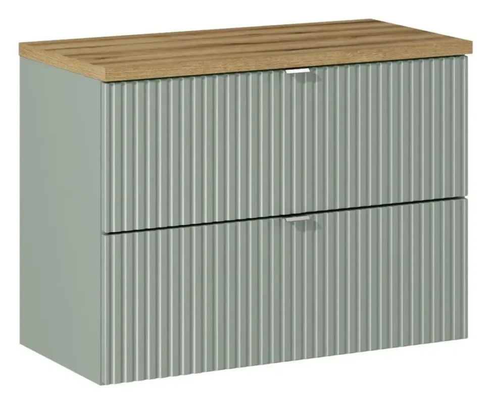Voordeelprijs Comad Reed Green badmeubel ribbelfront 80cm met 2 lades en eiken toppaneel