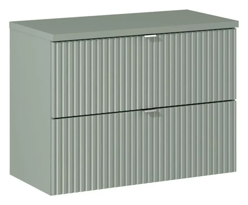 Comad Reed Green badmeubel ribbelfront 80cm met 2 lades en bijpassend toppaneel Exclusieve Aanbieding