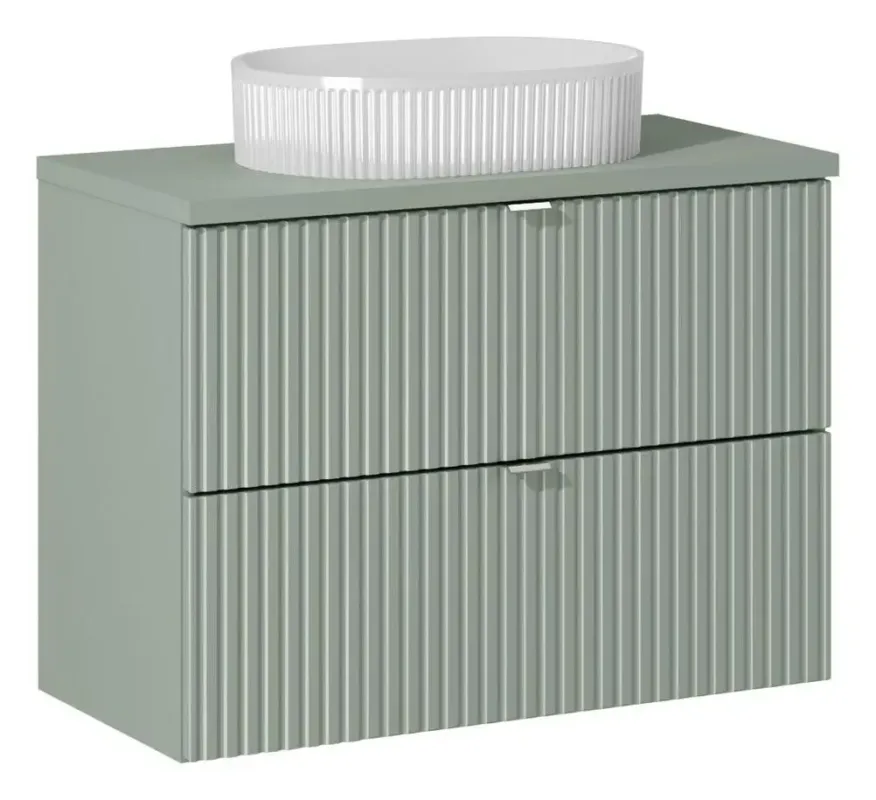 Comad Reed Green badmeubel ribbelfront 80cm met 2 lades en witte waskom Beperkte Voorraad