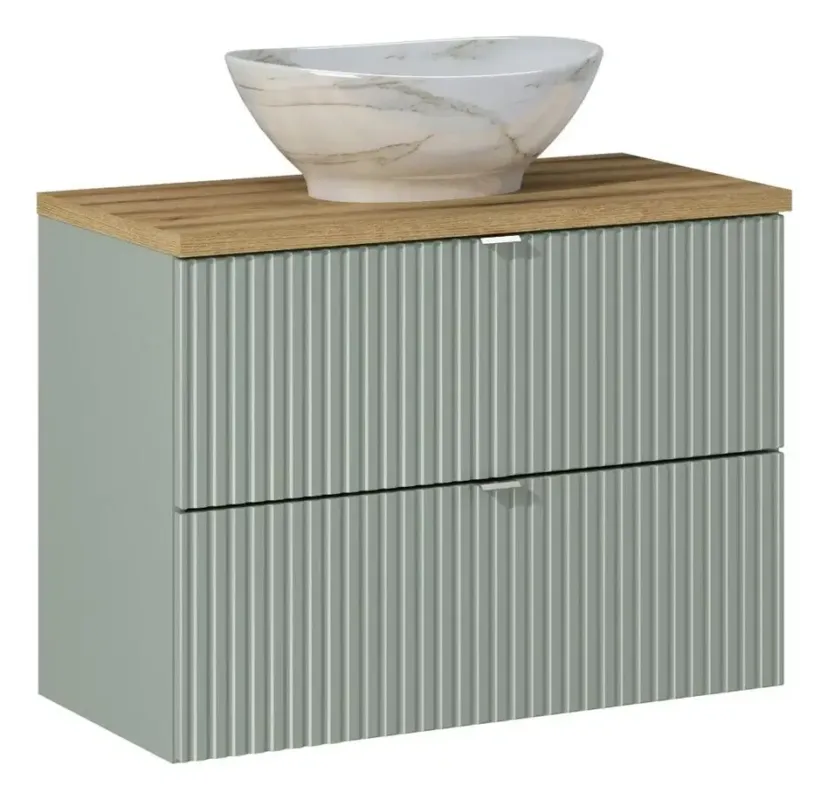Comad Reed Green badmeubel ribbelfront 80cm met 2 lades en marmerlook waskom Express Levering