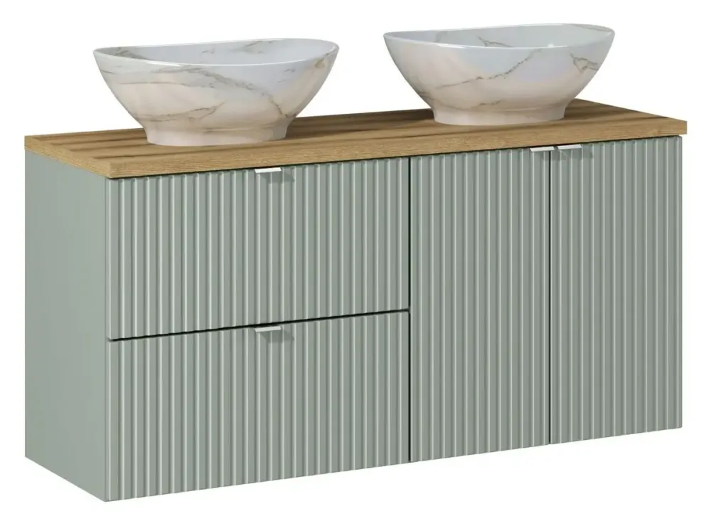 Comad Reed Green badmeubel ribbelfront 120cm met marmerlook waskommen Speciale Aanbieding