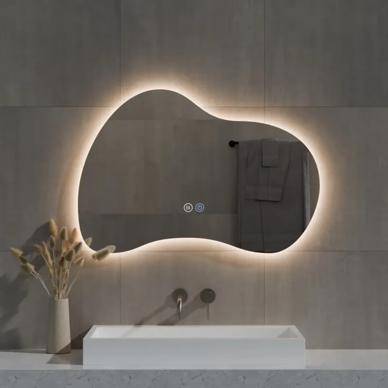 Best Design Strange organische spiegel 100x70cm met verlichting en verwarming Direct Beschikbaar