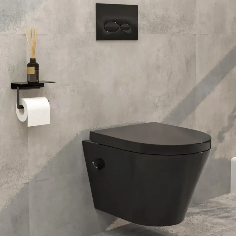 Mueller Afesta randloos toiletpot met bidetsproeier koud en softclose zitting zwart mat Op = Op