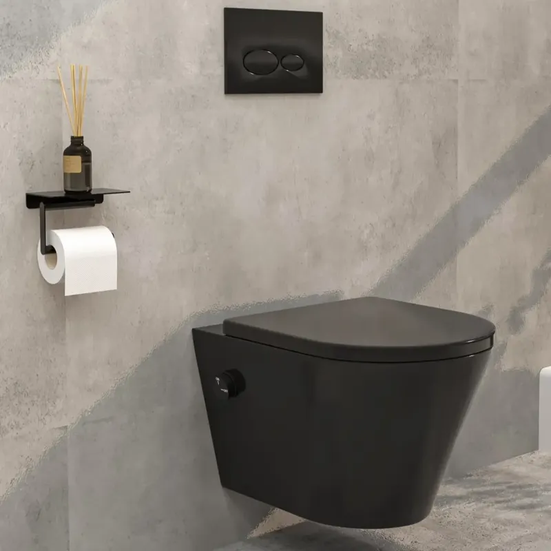 Mueller Afesta randloos toiletpot met bidetsproeier koud en dunne softclose zitting zwart mat Betaalbaar
