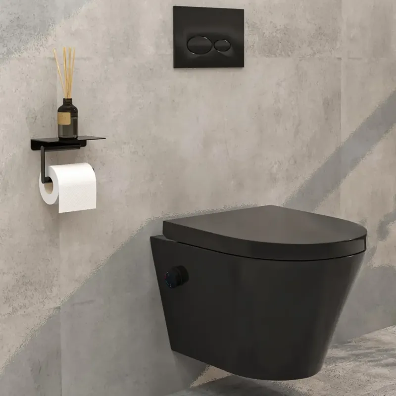 Mueller Afesta randloos toiletpot met bidetsproeier warm/koud en softclose zitting zwart mat Op = Op
