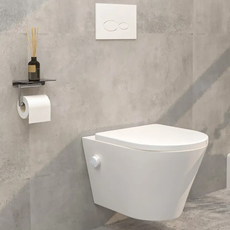 Korting Mueller Afesta randloos toiletpot met bidetsproeier warm/koud en dunne softclose zitting wit glans