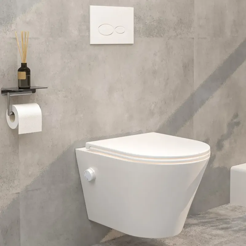 Mueller Afesta randloos toiletpot met bidetsproeier warm/koud en platte softclose zitting wit glans Laatste Versie