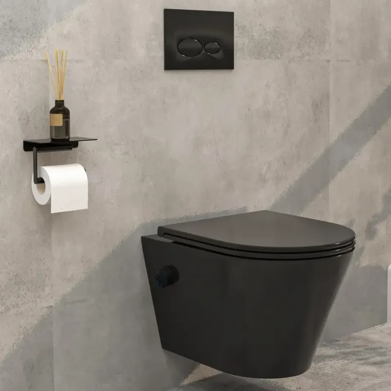 Alleen Vandaag Mueller Afesta randloos toiletpot met bidetsproeier warm/koud en platte softclose zitting zwart mat