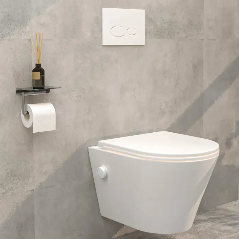 Mueller Afesta randloos toiletpot met bidetsproeier warm/koud en platte softclose zitting wit mat Favoriet