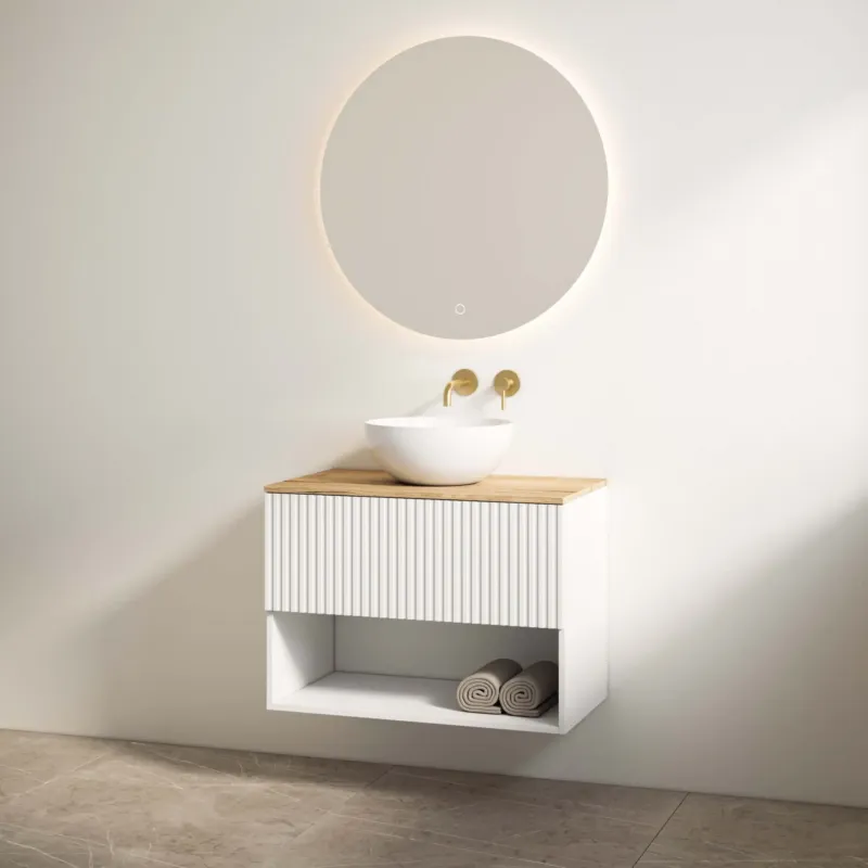 Best Design Rigatti badmeubel 78cm wit mat met ribbelfront en eiken topblad Finale Uitverkoop