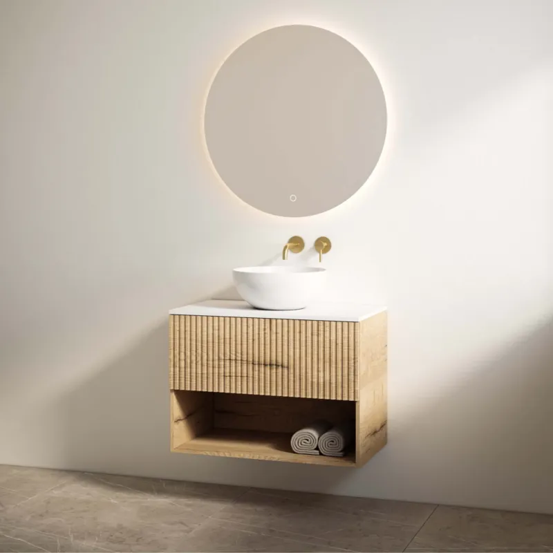 Snelle Levering Best Design Rigatti badmeubel 100cm eiken met ribbelfront en wit mat topblad
