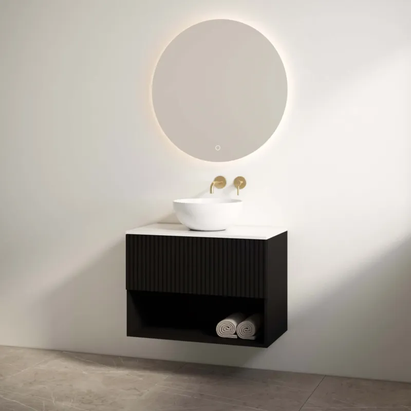 Best Design Rigatti badmeubel 100cm zwart mat met ribbelfront en wit glans topblad Lage Prijs