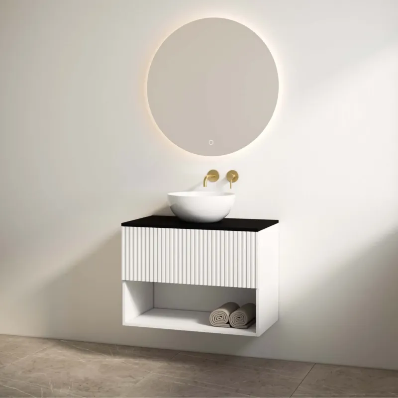 Premium Best Design Rigatti badmeubel 100cm wit mat met ribbelfront en zwart mat topblad