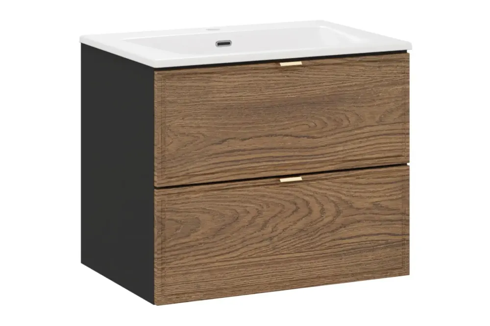 Comad Talia Casella badkamermeubel 60cm met witte wastafel 1 kraangat eiken/zwart Lage Prijs