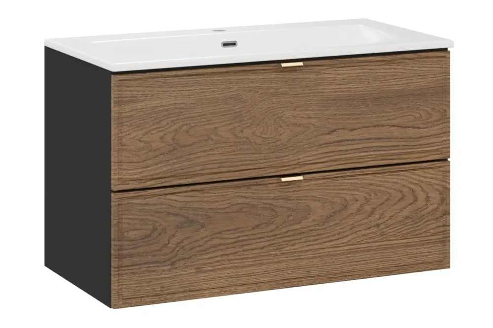 Comad Talia Casella badkamermeubel 80cm met witte wastafel 1 kraangat eiken/zwart Speciale Aanbieding