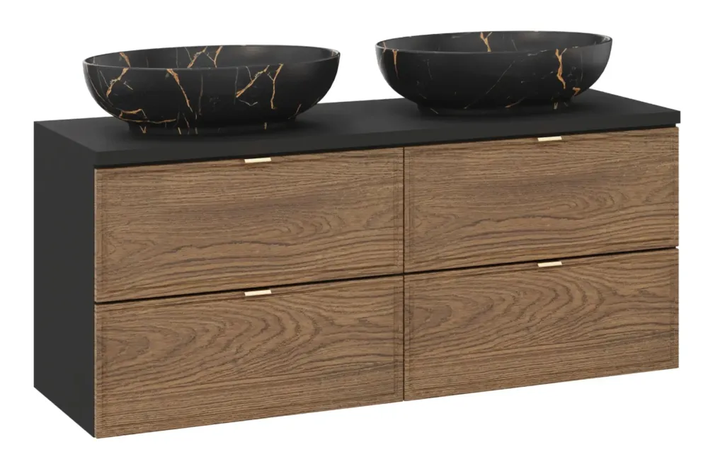 Comad Talia Casella badkamermeubel 120cm met toppaneel en waskommen eiken/zwart Bestel Nu