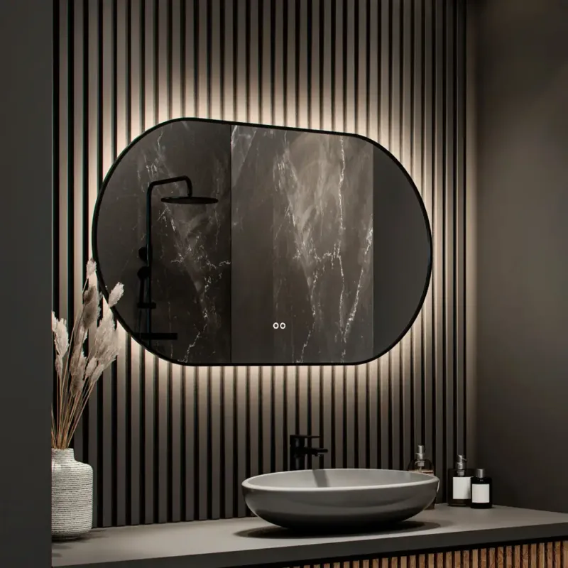Rechtstreeks Van De Fabrikant Hipp Design 13700 ovale spiegel mat zwart 160x70cm met LED en spiegelverwarming
