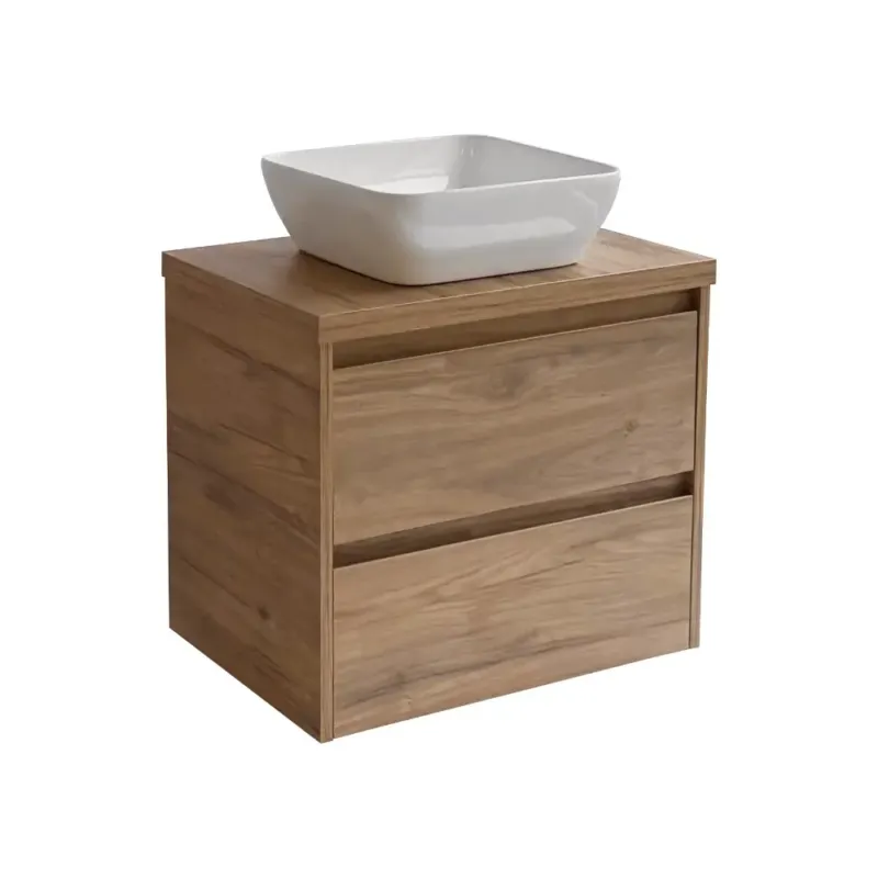 Op = Op Sanicare Avenza badmeubel 65cm diveria oak met witte waskom 40x40cm
