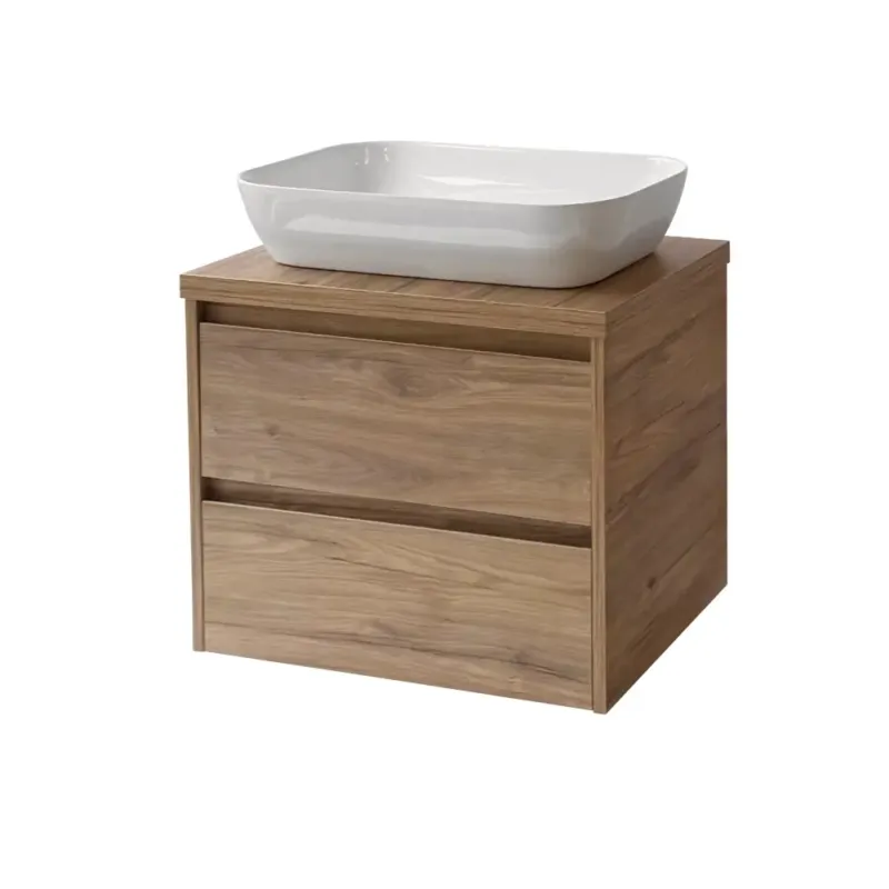 Sanicare Avenza badmeubel 65cm diveria oak met witte waskom 60x40cm Weekendaanbieding