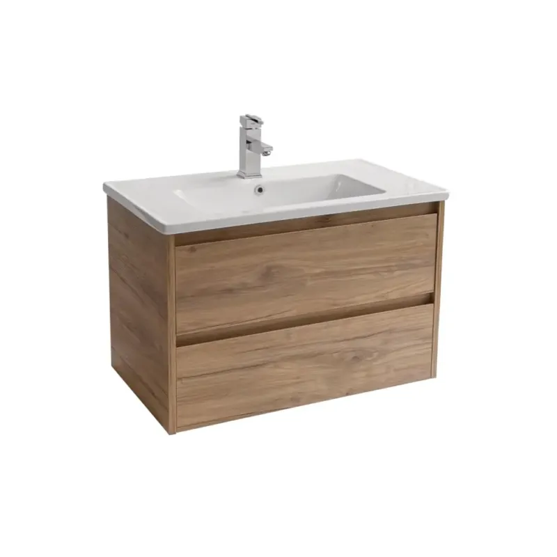 Sanicare Avenza badmeubel 80cm diveria oak met keramische wastafel wit Rechtstreeks Van De Fabrikant