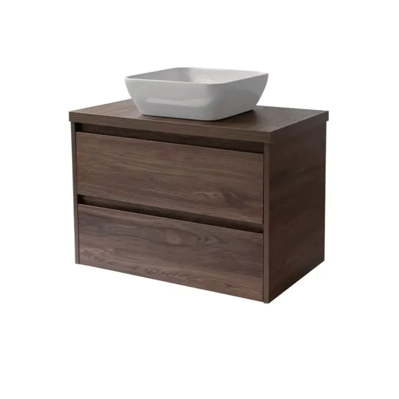 Express Levering Sanicare Avenza badmeubel 80cm nera oak met witte waskom 40x40cm