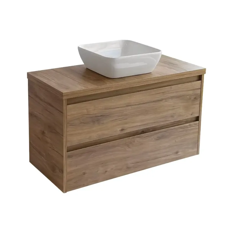 Lage Prijs Sanicare Avenza badmeubel 100cm diveria oak met witte waskom 40x40cm