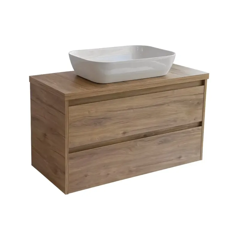 Lage Prijs Sanicare Avenza badmeubel 100cm diveria oak met witte waskom 60x40cm