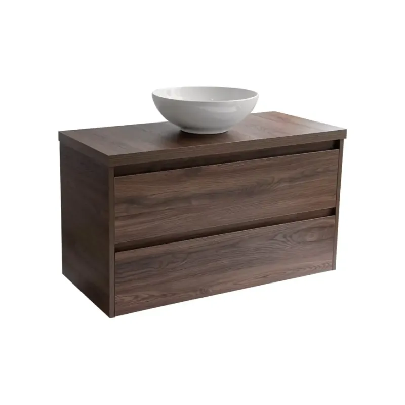 Goedkoop Sanicare Avenza badmeubel 100cm nera oak met ronde witte waskom