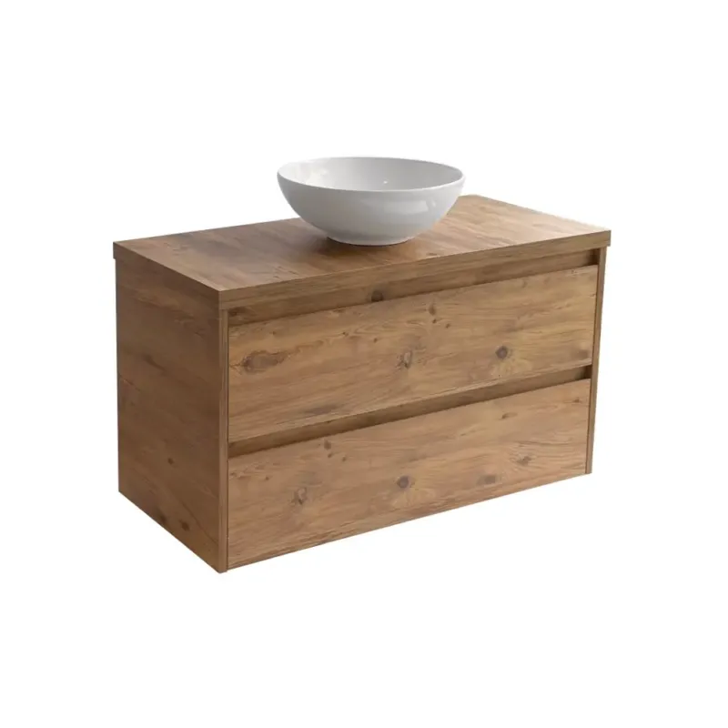 Seizoensaanbieding Sanicare Avenza badmeubel 100cm arrano oak met ronde witte waskom