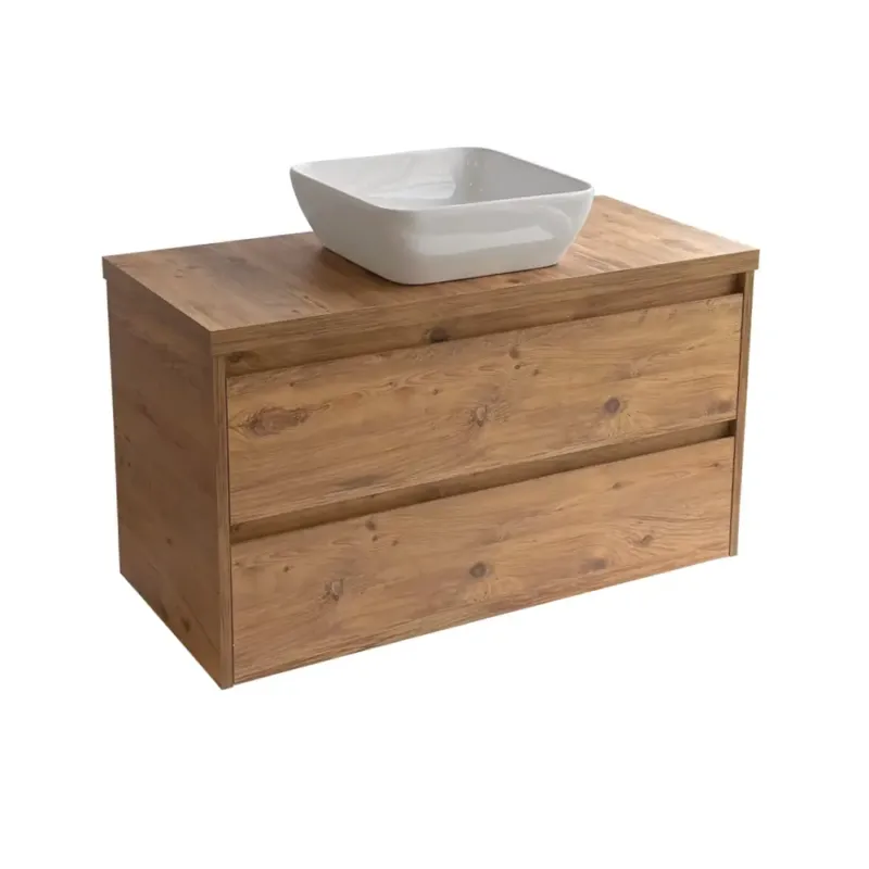 Sanicare Avenza badmeubel 100cm arrano oak met witte waskom 40x40cm Hoge Kwaliteit