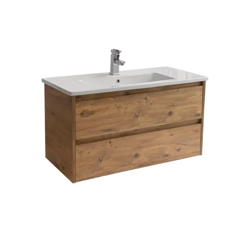 Sanicare Avenza badmeubel 100cm arrano oak met keramische wastafel wit Hoge Kwaliteit