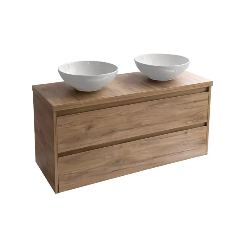 Populair Sanicare Avenza badmeubel 120cm diveria oak met ronde witte waskommen