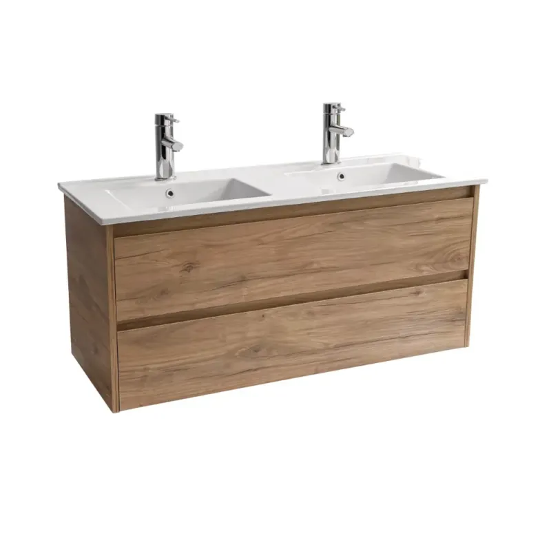 Sanicare Avenza badmeubel 120cm diveria oak met dubbele keramische wastafel wit Express Levering