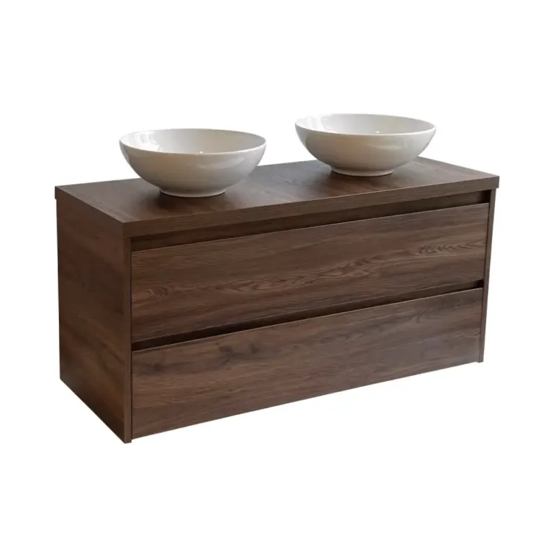 Snelle Levering Sanicare Avenza badmeubel 120cm nera oak met ronde witte waskommen