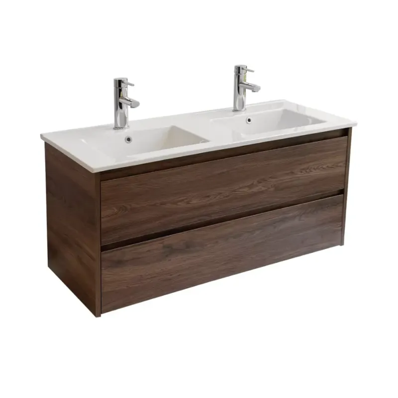 Sanicare Avenza badmeubel 120cm nera oak met dubbele keramische wastafel wit Beste Prijs