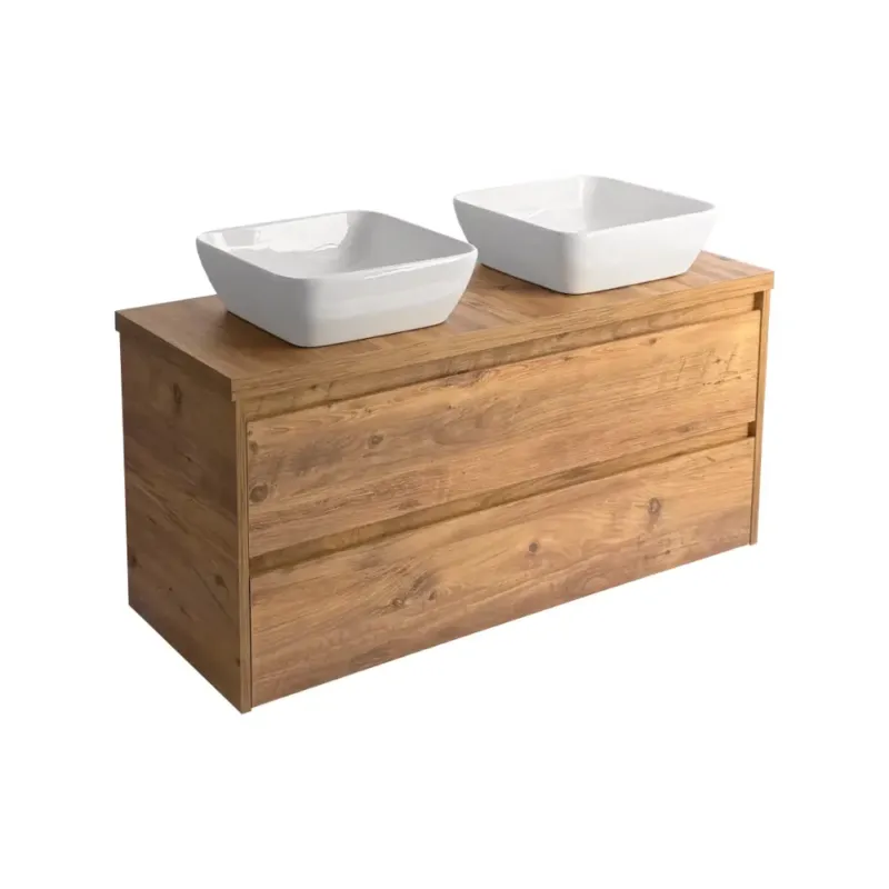 Sanicare Avenza badmeubel 120cm arrano oak met witte waskommen 40x40cm Bestseller