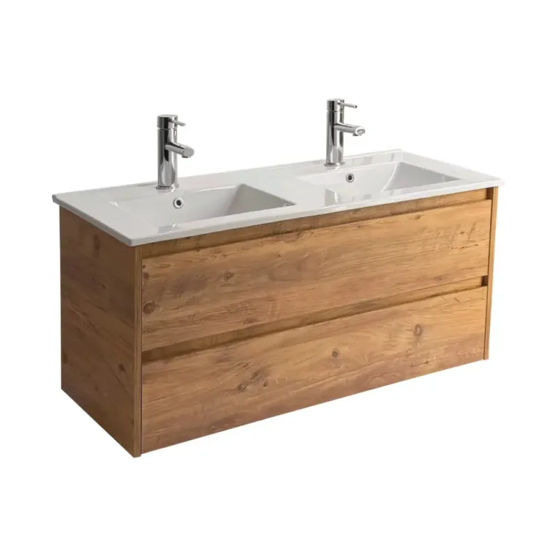 Sanicare Avenza badmeubel 120cm arrano oak met dubbele keramische wastafel wit Koop Vandaag