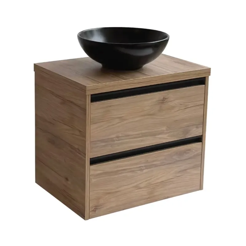 Flitsaanbieding Sanicare Arda badkamermeubel 65cm diveria oak met ronde zwarte waskom