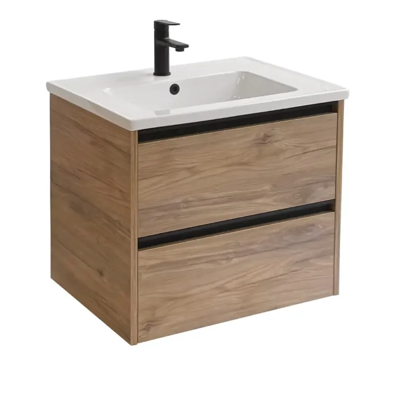 Beste Prijs Sanicare Arda badkamermeubel 65cm diveria oak met keramische wastafel wit