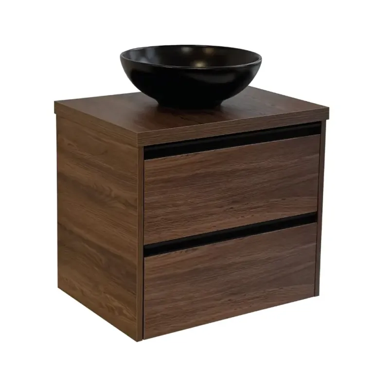 Sanicare Arda badkamermeubel 65cm nera oak met ronde zwarte waskom Snelle Levering