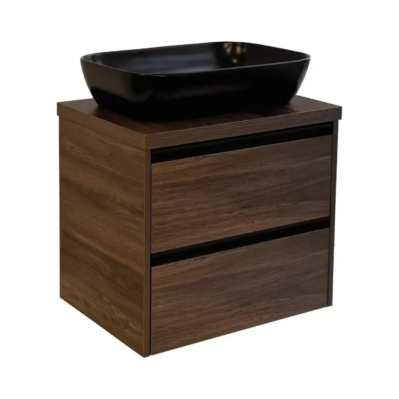Shop Nu Sanicare Arda badkamermeubel 65cm nera oak met zwarte waskom 60x40cm