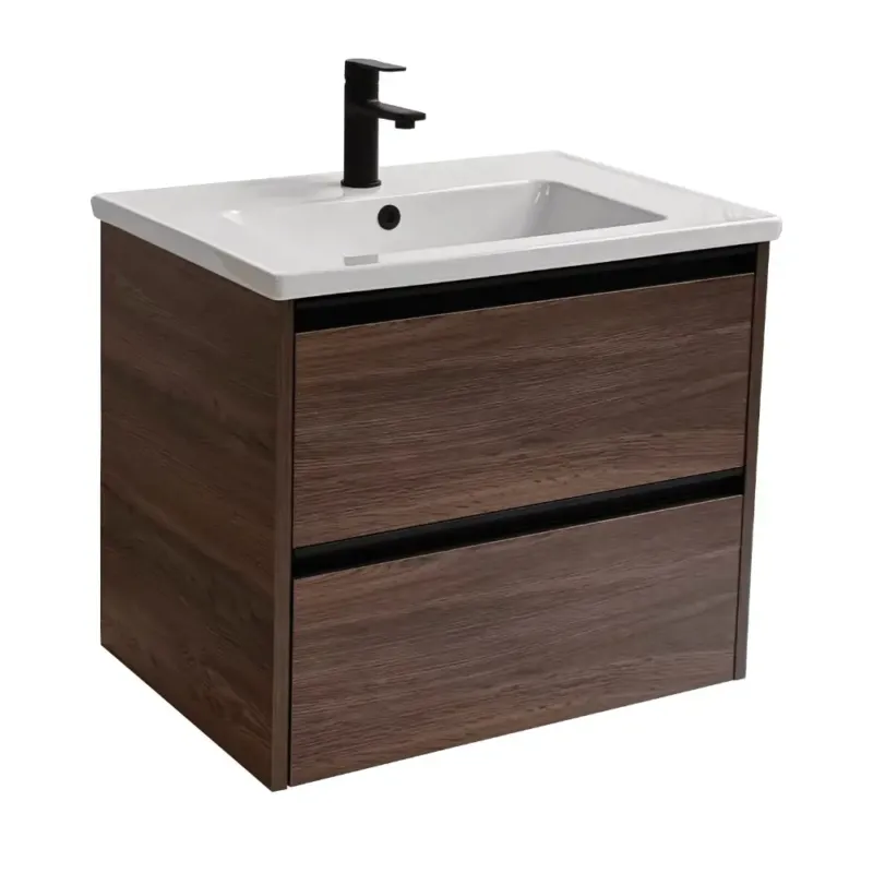 Sanicare Arda badkamermeubel 65cm nera oak met keramische wastafel wit Lage Kosten