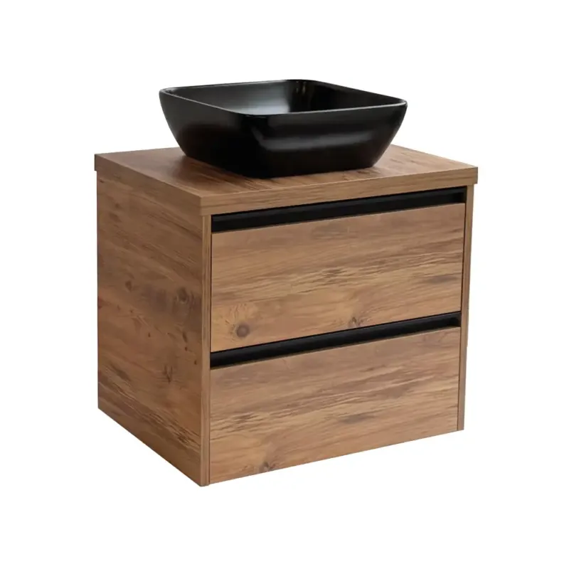 Speciale Aanbieding Sanicare Arda badkamermeubel 65cm arrano oak met zwarte waskom 40x40cm