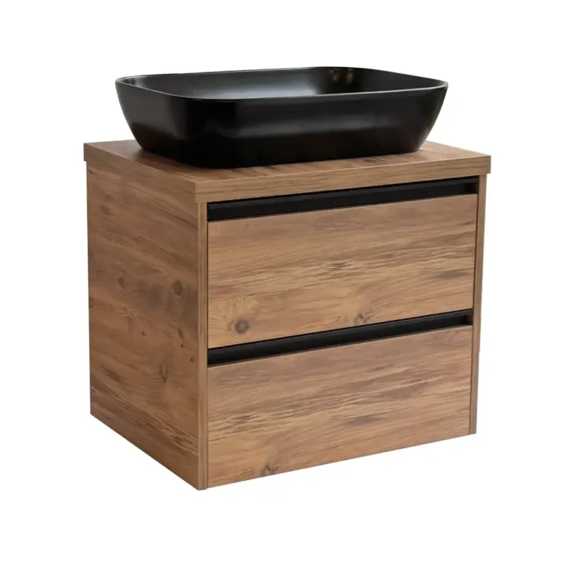 Speciale Aanbieding Sanicare Arda badkamermeubel 65cm arrano oak met zwarte waskom 60x40cm